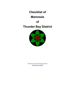 Checklist of Mammals of Thunder Bay District