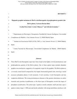 REVISION 1 Magmatic Graphite Inclusions in Mn-Fe-Rich Fluorapatite