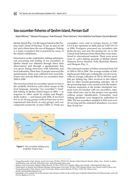 Sea Cucumber Fisheries of Qeshm Island, Persian Gulf