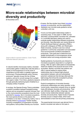 Micro-Scale Relationships Between Microbial Diversity and Productivity 30 November 2016