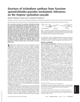 Structure of Trichodiene Synthase from Fusarium Sporotrichioides Provides Mechanistic Inferences on the Terpene Cyclization Cascade