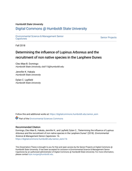 Determining the Influence of Lupinus Arboreus and the Recruitment of Non Native Species in the Lanphere Dunes