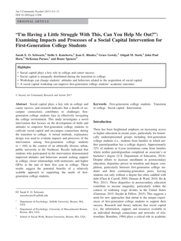 Examining Impacts and Processes of a Social Capital Intervention for First-Generation College Students