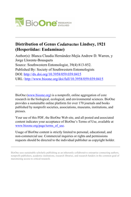 Distribution of Genus Codatractus Lindsey, 1921 (Hesperiidae: Eudaminae) Author(S): Blanca Claudia Hernández-Mejía Andrew D