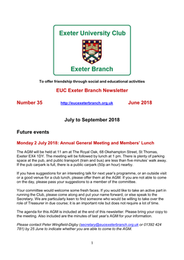 EUC Exeter Branch Newsletter Number 35 June 2018 July To