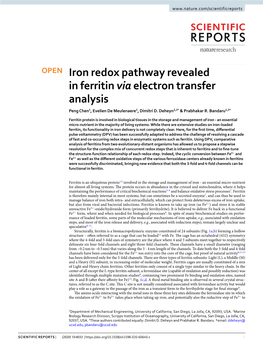 Iron Redox Pathway Revealed in Ferritin Via Electron Transfer Analysis Peng Chen1, Evelien De Meulenaere2, Dimitri D