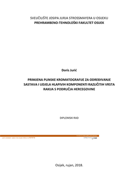 Sveučilište Josipa Jurja Strossmayera U Osijeku Prehrambeno-Tehnološki Fakultet Osijek