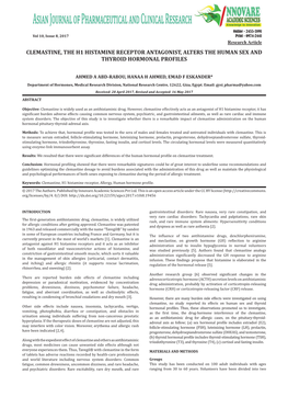 Clemastine, the H1 Histamine Receptor Antagonist, Alters the Human Sex and Thyroid Hormonal Profiles