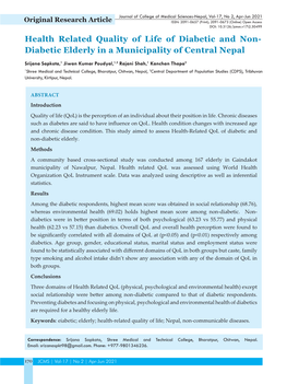 Diabetic Elderly in a Municipality of Central Nepal