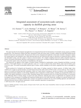 Integrated Assessment of Ecosystem-Scale Carrying Capacity in Shellfish Growing Areas ⁎ J.G