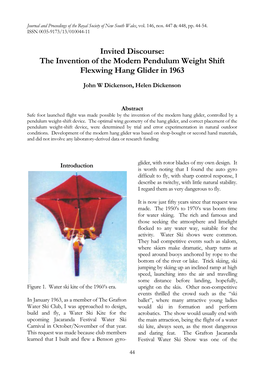 The Invention of the Modern Pendulum Weight Shift Flexwing Hang Glider in 1963