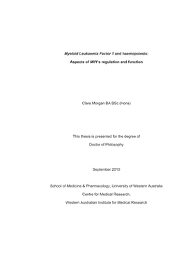 Myeloid Leukaemia Factor 1 and Haemopoiesis: Aspects of Mlf1's