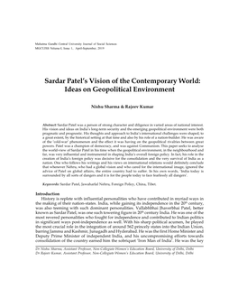 Sardar Patel's Vision of the Contemporary World: Ideas on Geopolitical Environment