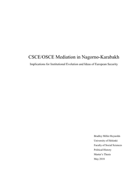 CSCE/OSCE Mediation in Nagorno-Karabakh Implications for Institutional Evolution and Ideas of European Security