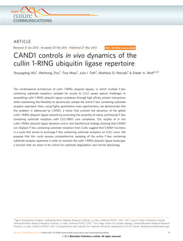 CAND1 Controls in Vivo Dynamics of the Cullin 1-RING Ubiquitin Ligase Repertoire