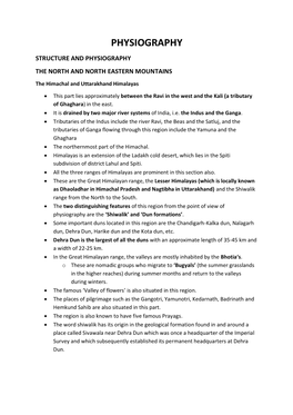 Physiography Structure and Physiography the North and North Eastern Mountains