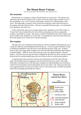 The Mount Rouse Volcano Ken Grimes, Hamilton Field Naturalists Club, September 2013 the Mountain Mount Rouse Is a Composite Volcano of Both Basaltic Lava and Scoria