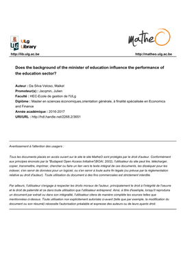 Thesis Maikel Da Silva Veloso S155103 Does the Background of the Minister of Education Influences the Performance Of