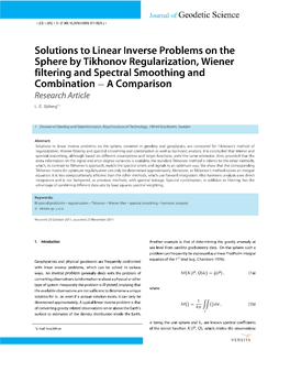 Solutions to Linear Inverse Problems on the Sphere by Tikhonov Regularization, Wiener Filtering and Spectral Smoothing and Combination − a Comparison Research Article