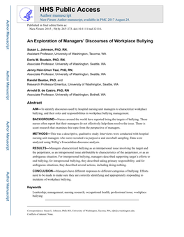 An Exploration of Managers' Discourses of Workplace Bullying