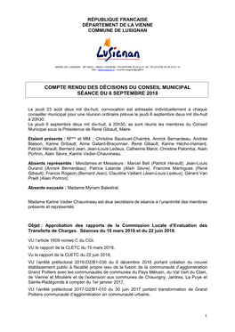 Compte Rendu Des Décisions Du Conseil Municipal Séance Du 6 Septembre 2018