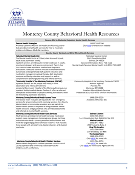 Monterey County Behavioral Health Resources