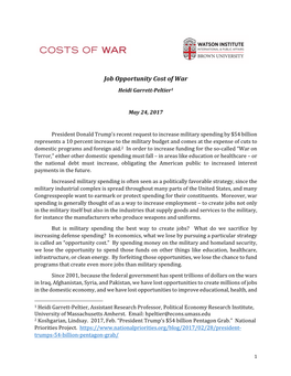 Job Opportunity Cost of War Heidi Garrett-Peltier1