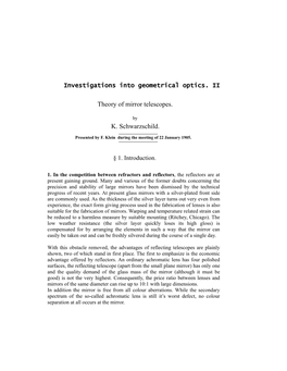 Theory of Mirror Telescopes. K. Schwarzschild