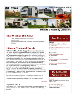 This Week in IUL News Library News and Events