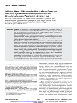 Nelfinavir, a Lead HIV Protease Inhibitor, Is a Broad-Spectrum