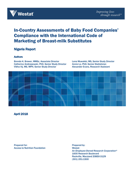 Marketing of Breast-Milk Substitutes 2018Westat