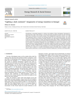 Imaginaries of Energy Transition in Senegal T Hilton R