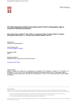 The Flba-Regulated Predicted Transcription Factor Fum21 of Aspergillus Niger Is Involved in Fumonisin Production