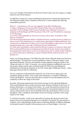 I Am a New Member of the Stratton-On-The-Fosse Parish Council, but Am Writing As a Villager and Not in Any Official Capacity