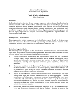 Public Works Administrator Class Description