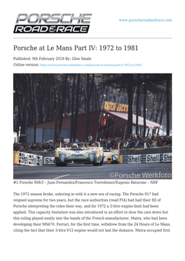 Porsche at Le Mans Part IV: 1972 to 1981