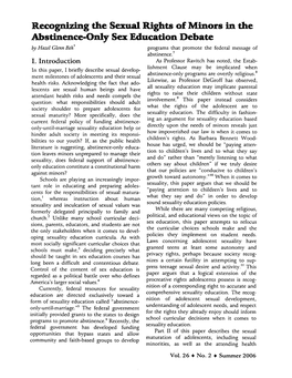 Recognizing the Sexual Rights of Minors in the Abstinence-Only Sex Education Debate by Hazel Glenn Beh* Programs That Promote the Federal Message of Abstinence.7 I