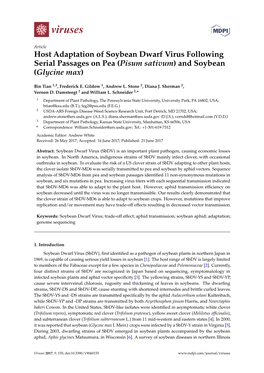 Host Adaptation of Soybean Dwarf Virus Following Serial Passages on Pea (Pisum Sativum) and Soybean (Glycine Max)