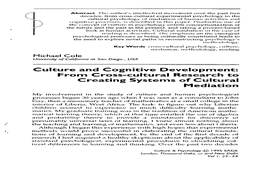 Culture and Cognitive Development: from Cross-Cultural Research to Creating Systems of Cultural Mediation