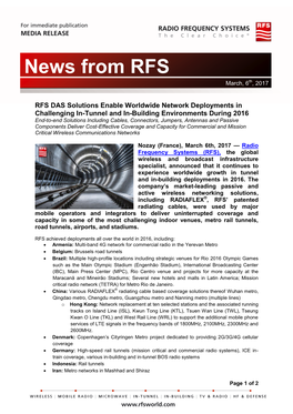 RFS Supports the Ramp-Up of Next-Generation Broadcast Networks