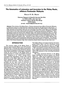 The Kinematics of Extension and Inversion in the Malay Basin, Offshore Peninsular Malaysia