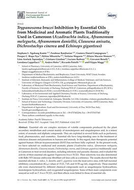 Trypanosoma Brucei Inhibition by Essential Oils from Medicinal and Aromatic Plants Traditionally Used in Cameroon (Azadirachta Indica, Aframomum Melegueta, Aframomum