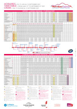 HORAIRES> DU 19 JUIN AU 12 SEPTEMBRE 2021 TIMETABLE