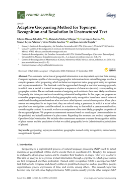 Adaptive Geoparsing Method for Toponym Recognition and Resolution in Unstructured Text