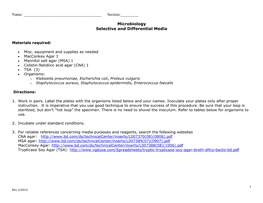 Section:___Microbiology Selective and Differential Media