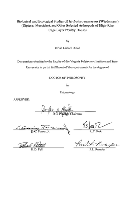 Biological and Ecological Studies of Hydrotaea Aenescens (Wiedemann) (Diptera: Muscidae), and Other Selected Arthropods of High-Rise Cage Layer Poultry Houses