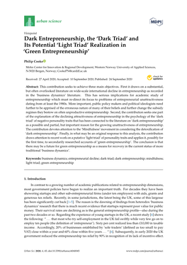 Dark Triad’ and Its Potential ‘Light Triad’ Realization in ‘Green Entrepreneurship’