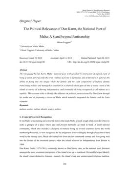 Original Paper the Political Relevance of Dun Karm, The