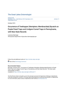 Occurrence of Treehopper (Hemiptera: Membracidae) Bycatch on Purple Panel Traps and Lindgren Funnel Traps in Pennsylvania, with New State Records