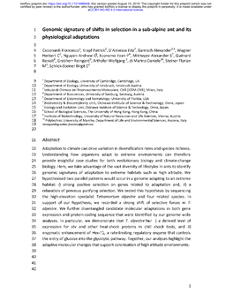 Genomic Signature of Shifts in Selection in a Sub-Alpine Ant and Its Physiological Adaptations